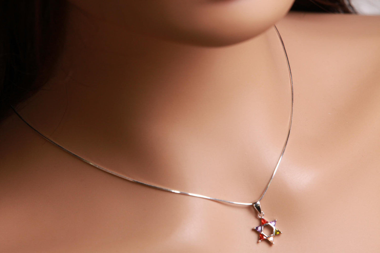 Star of David Multi Peridot, Citrine, Garnet, Amethyst, 925 Sterling Silver Pendant necklace. 925 stamped, Jewish pendant