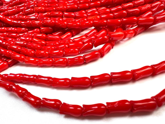 Natural Italian cora Tulip Flower Handcarved 4x8 mm AAA quality Handcrafted bright Red coral Beads 8”(26 pcs) or 15.5”(52pcs) strand
