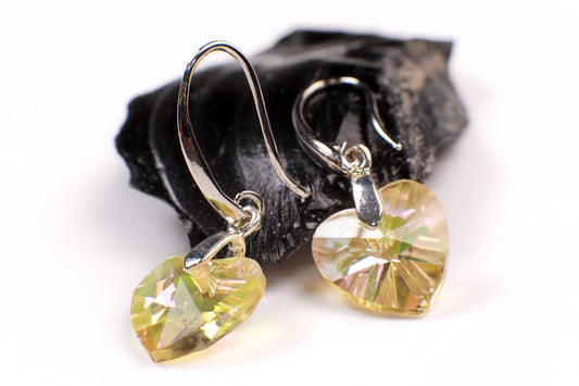 Swarovski Crystal Yellow AB Rainbow 14mm Heart Earrings,Valentines Gift beautiful yellow heart for her