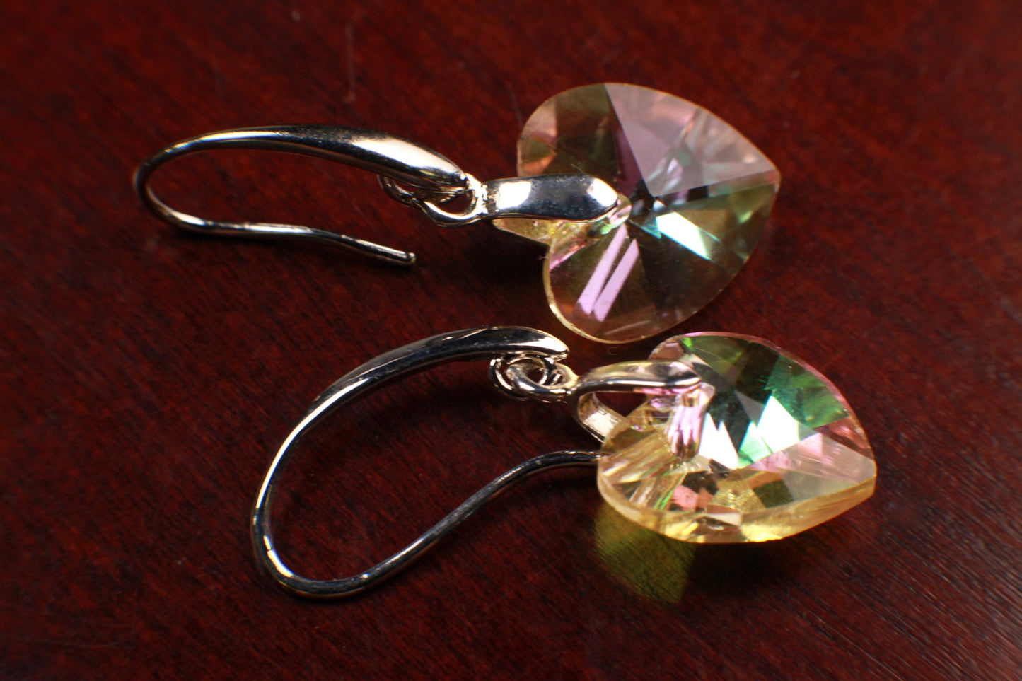 Swarovski Crystal Yellow AB Rainbow 14mm Heart Earrings,Valentines Gift beautiful yellow heart for her