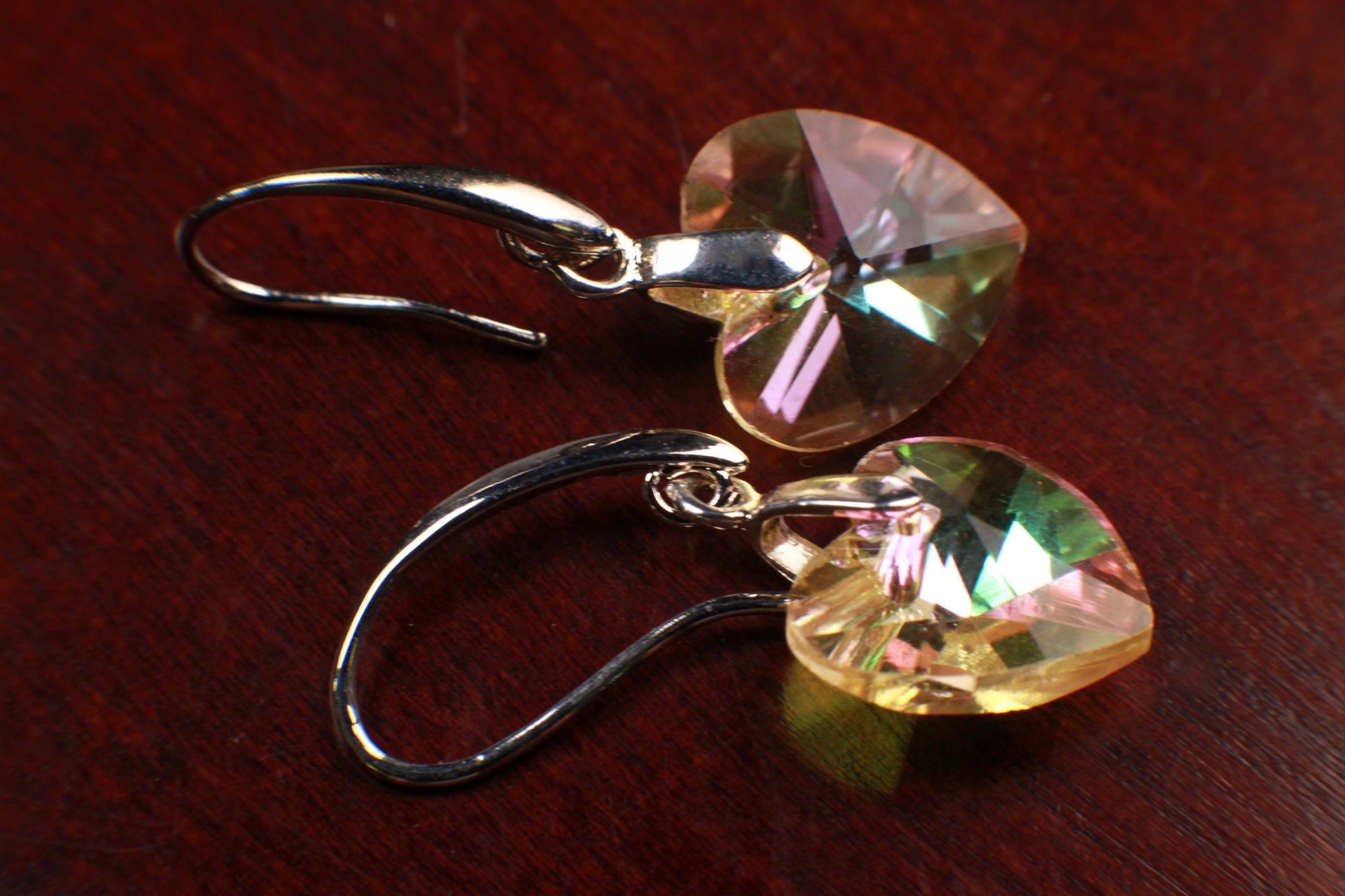 Swarovski Crystal Yellow AB Rainbow 14mm Heart Earrings,Valentines Gift beautiful yellow heart for her