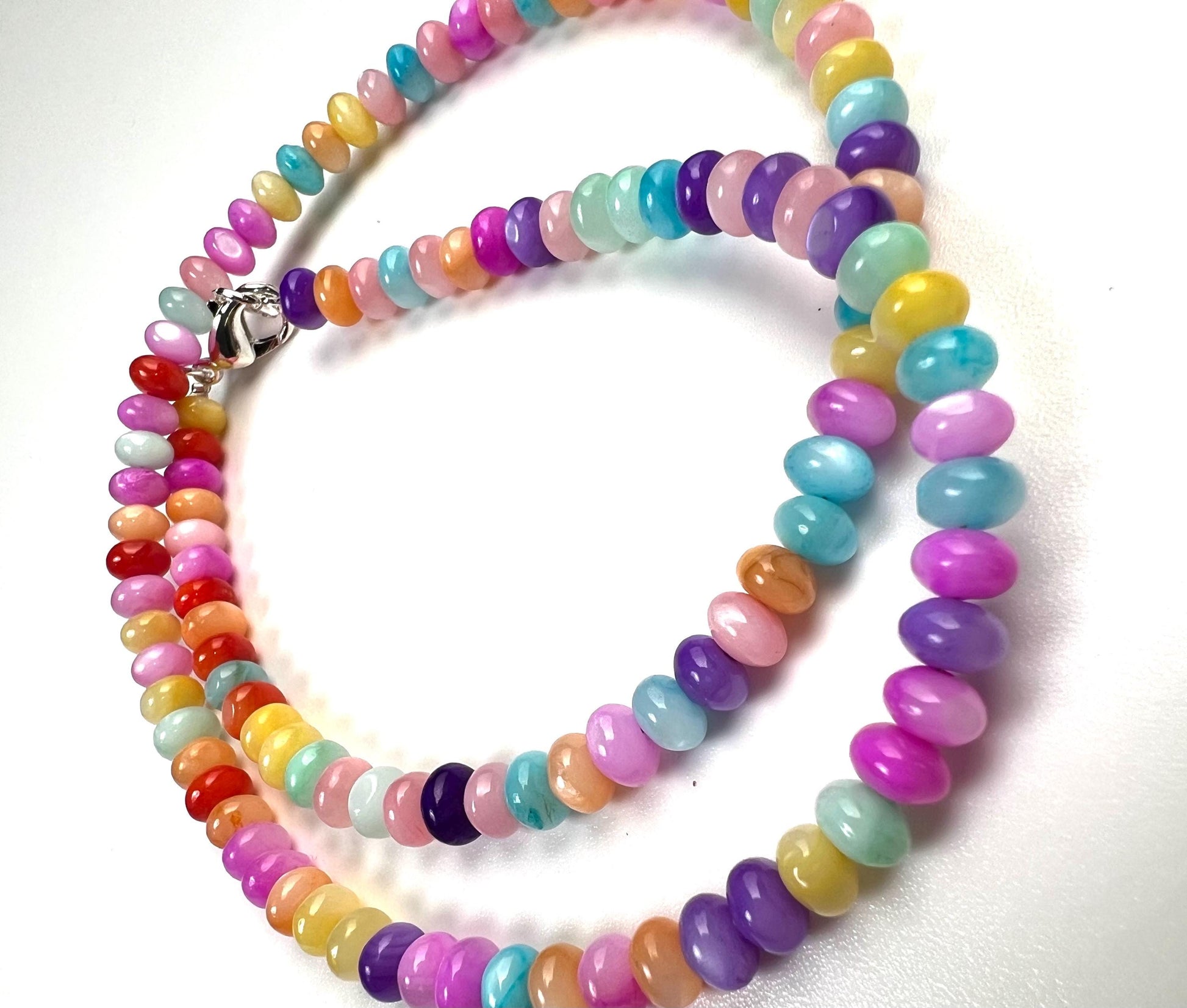 Multi mix Mother of pearl 5mm gemstone beaded handmade necklace. Disco multi color Summer beach boho necklace bachelorette valentines Gift