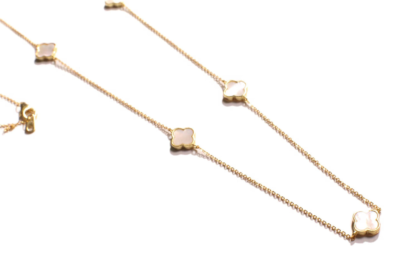 925 Sterling Silver, Gold Vermeil White Mother of Pearl Flower Charm 8.5mm long, charm 5pcs Adjustable 16”,17",18" MOP necklace