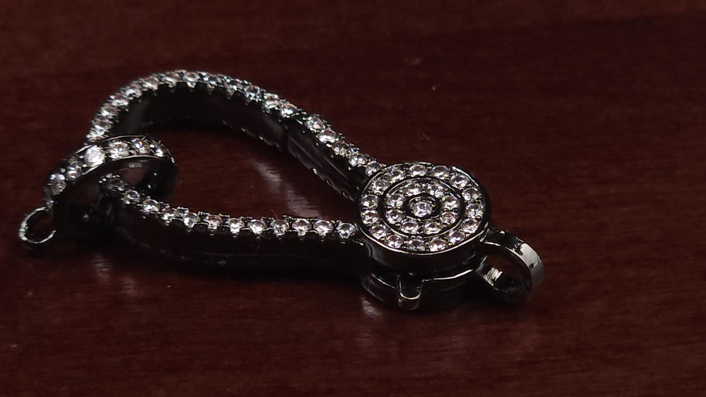 Micro Pave CZ diamond push in open lobster clasp with CZ ring Jewelry making fancy clasp 1pc. Double sided CZ Diamond all around