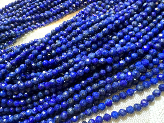 Genuine Lapis Lazuli 2.5mm Faceted Roubd Royal Blue Lapis Beads Jewelry Making 13”Strand