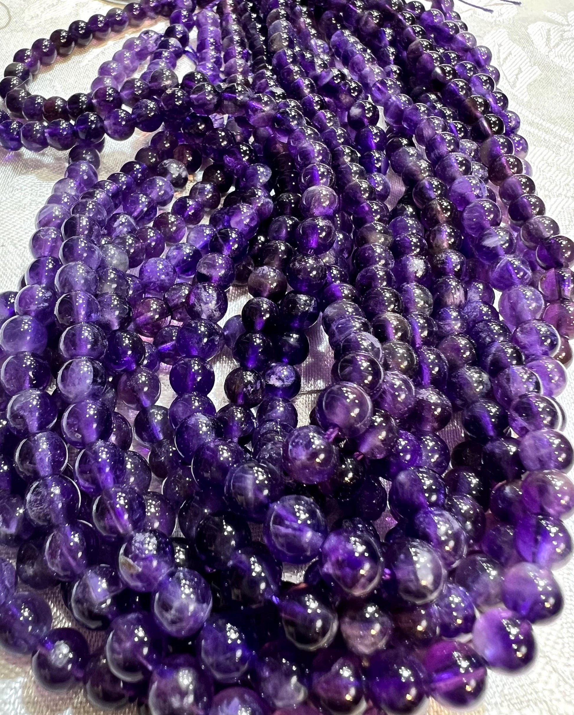 Natural Amethyst 7mm Smooth AAA quality Jewelry Making Gemstone Purple Round Beads 14" Strand