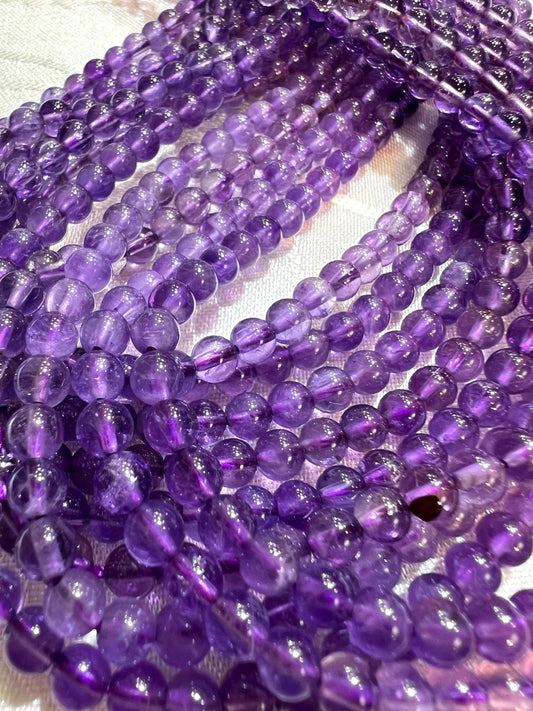 Natural Amethyst 4mm Smooth Round Jewelry Making Gemstone light Purple Round Beads 15” Full Strand