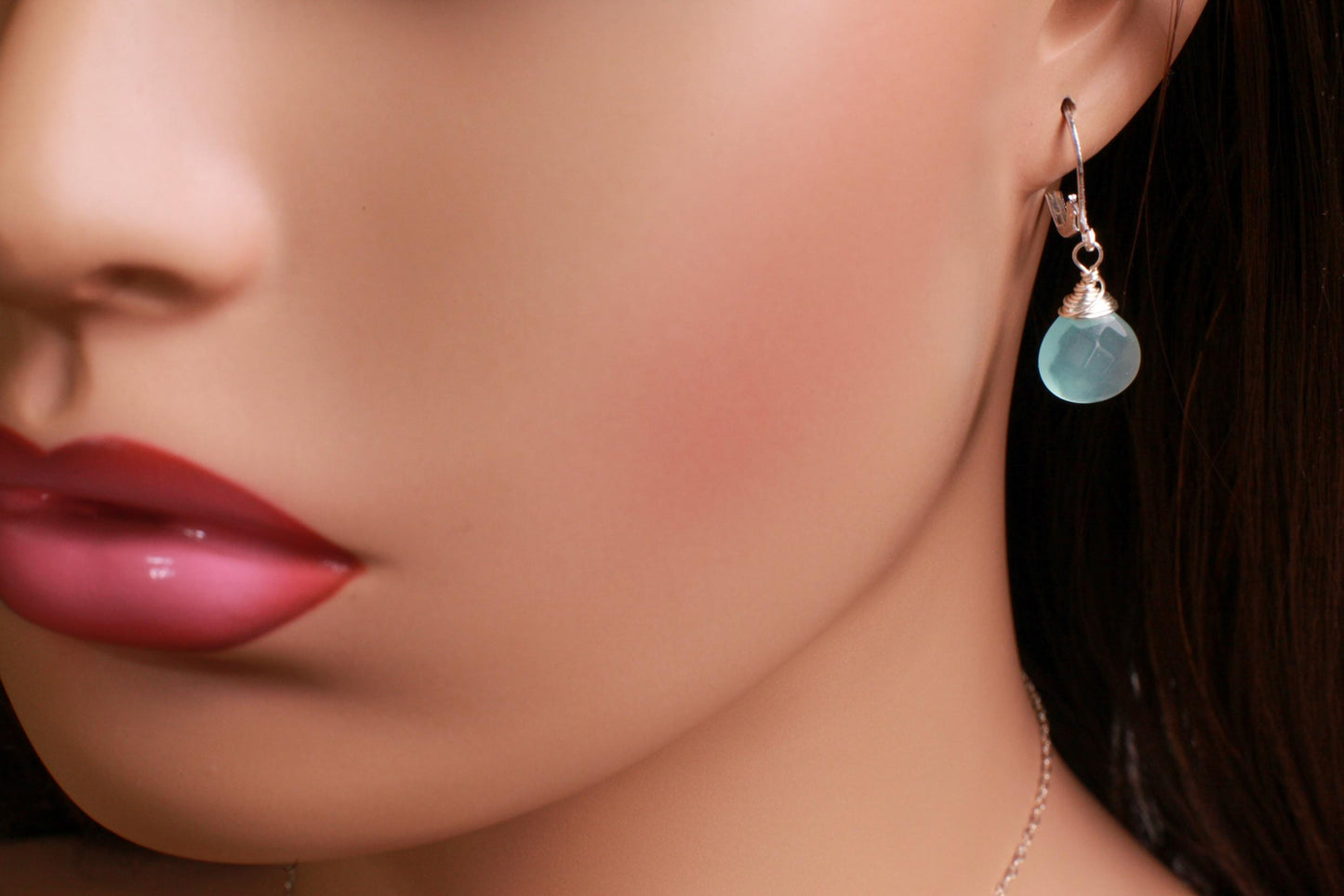 Aqua Chalcedony Faceted heart drop in 14K Gold Filled or 925 Sterling Silver Earrings. Beautiful ocean blue summer gift, beach minimalist