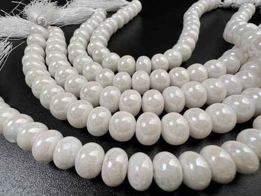 Natural Silverite White Smooth Roundel 8-9mm, Jewelry Making Gemstone Beads 8" strand