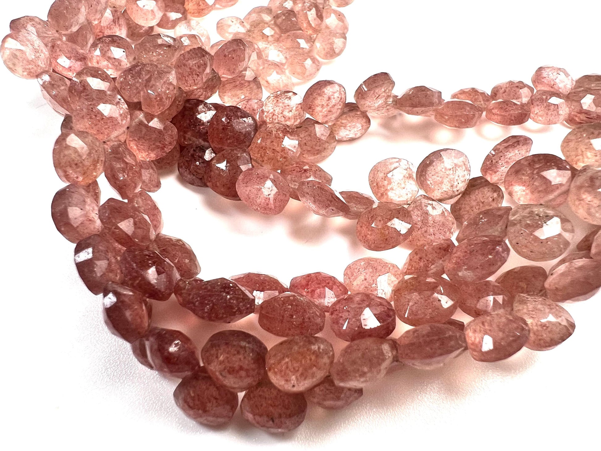 Natural strawberry Quartz Faceted Heart Drop 7.5-8mm gemstone beads for jewelry making 8” strand approximately 54 pcs