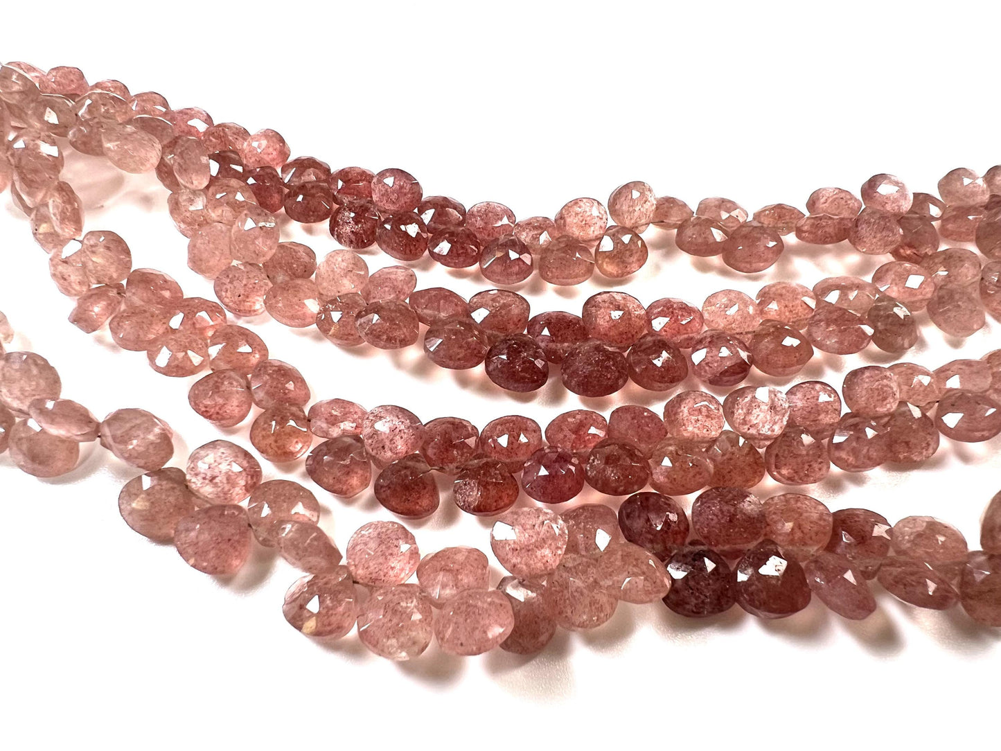 Natural strawberry Quartz Faceted Heart Drop 7.5-8mm gemstone beads for jewelry making 8” strand approximately 54 pcs