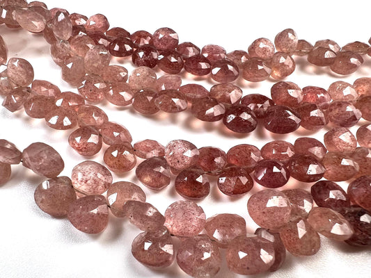 Natural strawberry Quartz Faceted Heart Drop 7.5-8mm gemstone beads for jewelry making 8” strand approximately 54 pcs