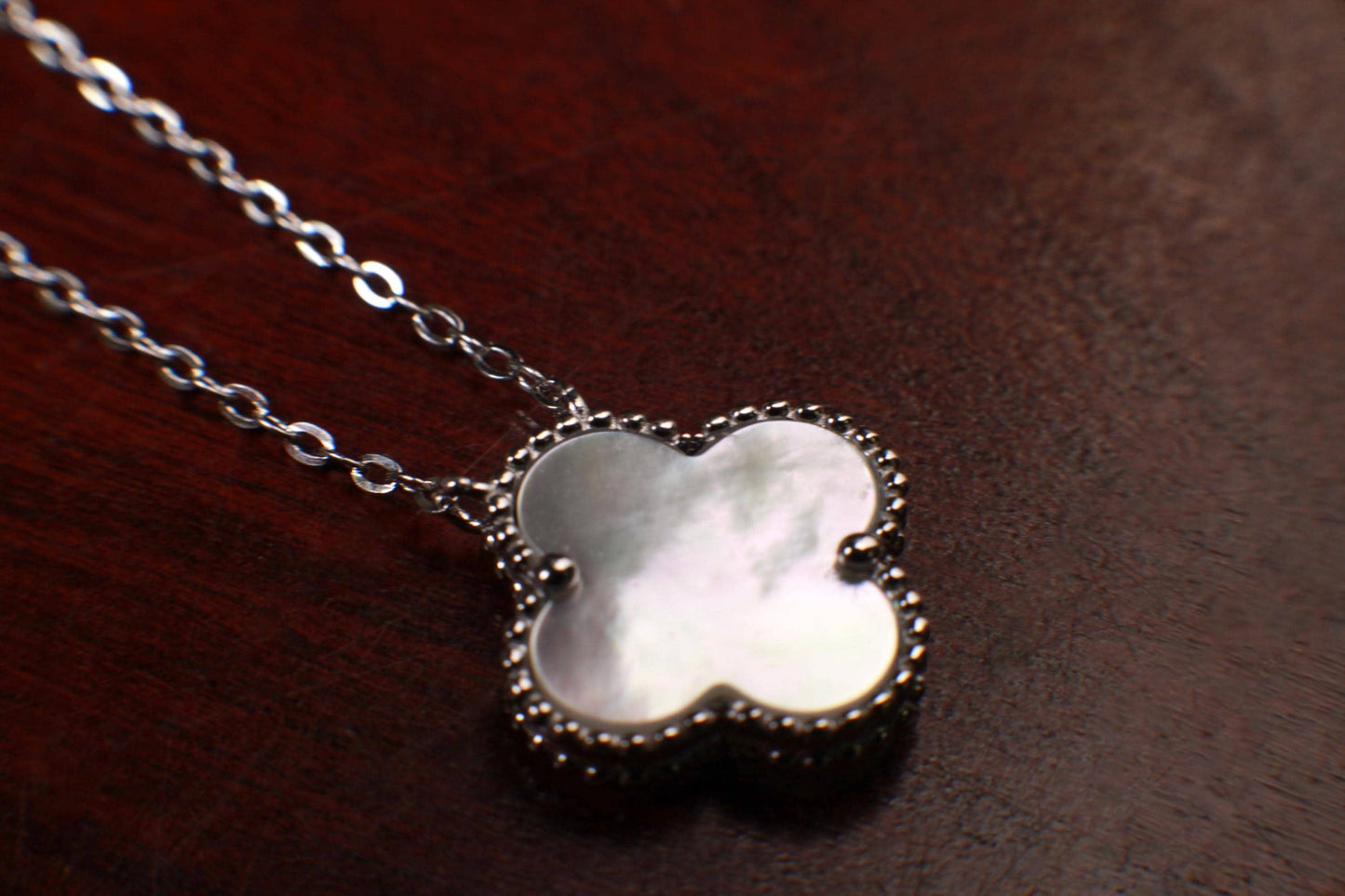 925 Sterling Silver White Mother of Pearl Double Sided 16mm Flower Charm 16” extend to 17” and 18” Necklace, Love