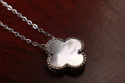 925 Sterling Silver White Mother of Pearl Double Sided 16mm Flower Charm 16” extend to 17” and 18” Necklace, Love