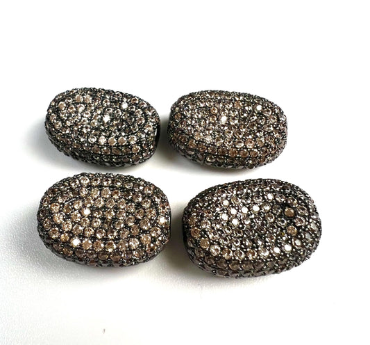 CZ Chocolate Diamond micro pave puff oval spacer Bead large size 8x19 high quality brown cubic Zirconia jewelry making charm