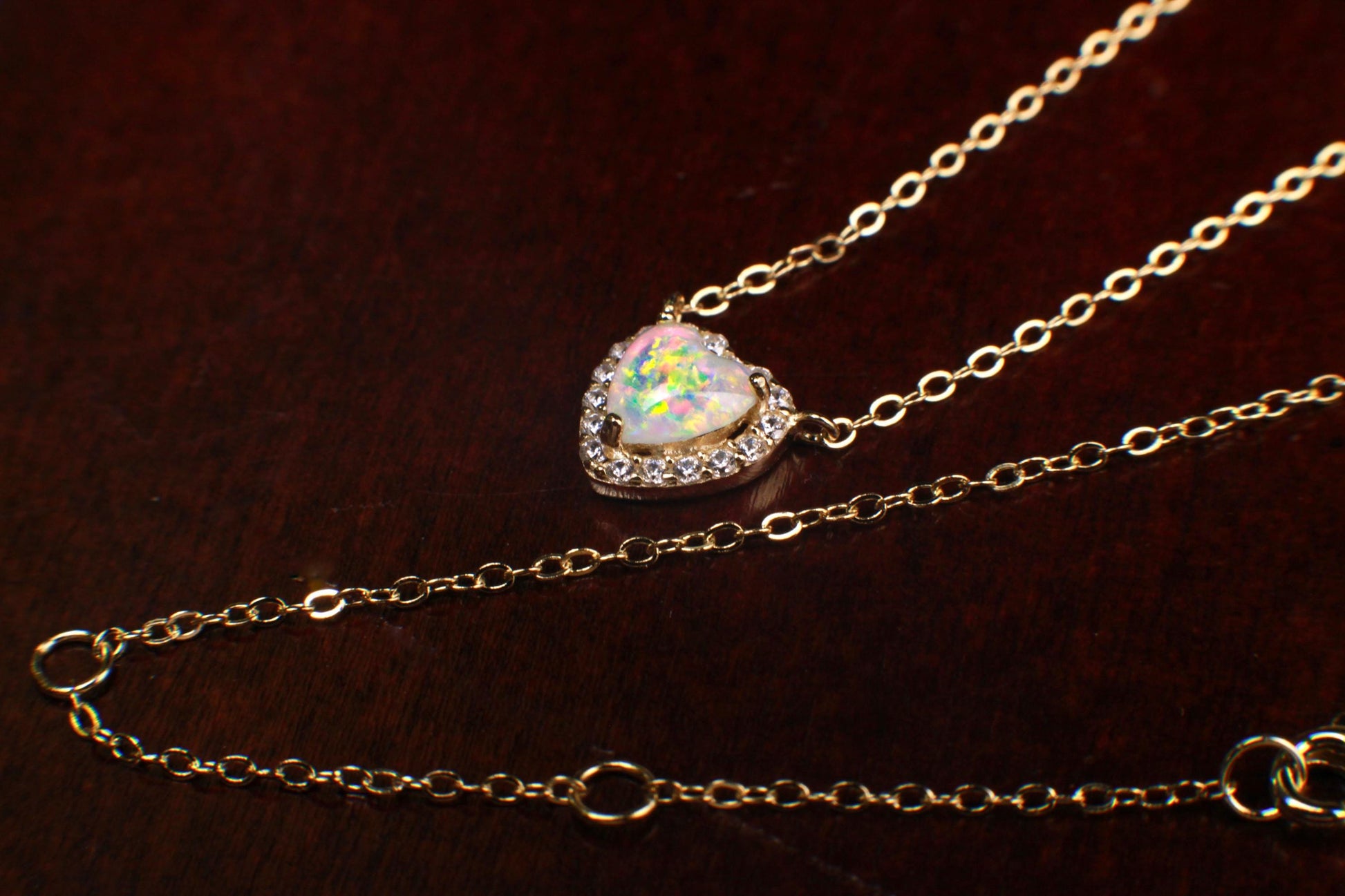 Genuine Ethiopian Fire Opal, Welo Opal Heart CZ diamond Pendant Adjustable Necklace in 22K Gold Vermeil 925 Sterling Silver Necklace AAA