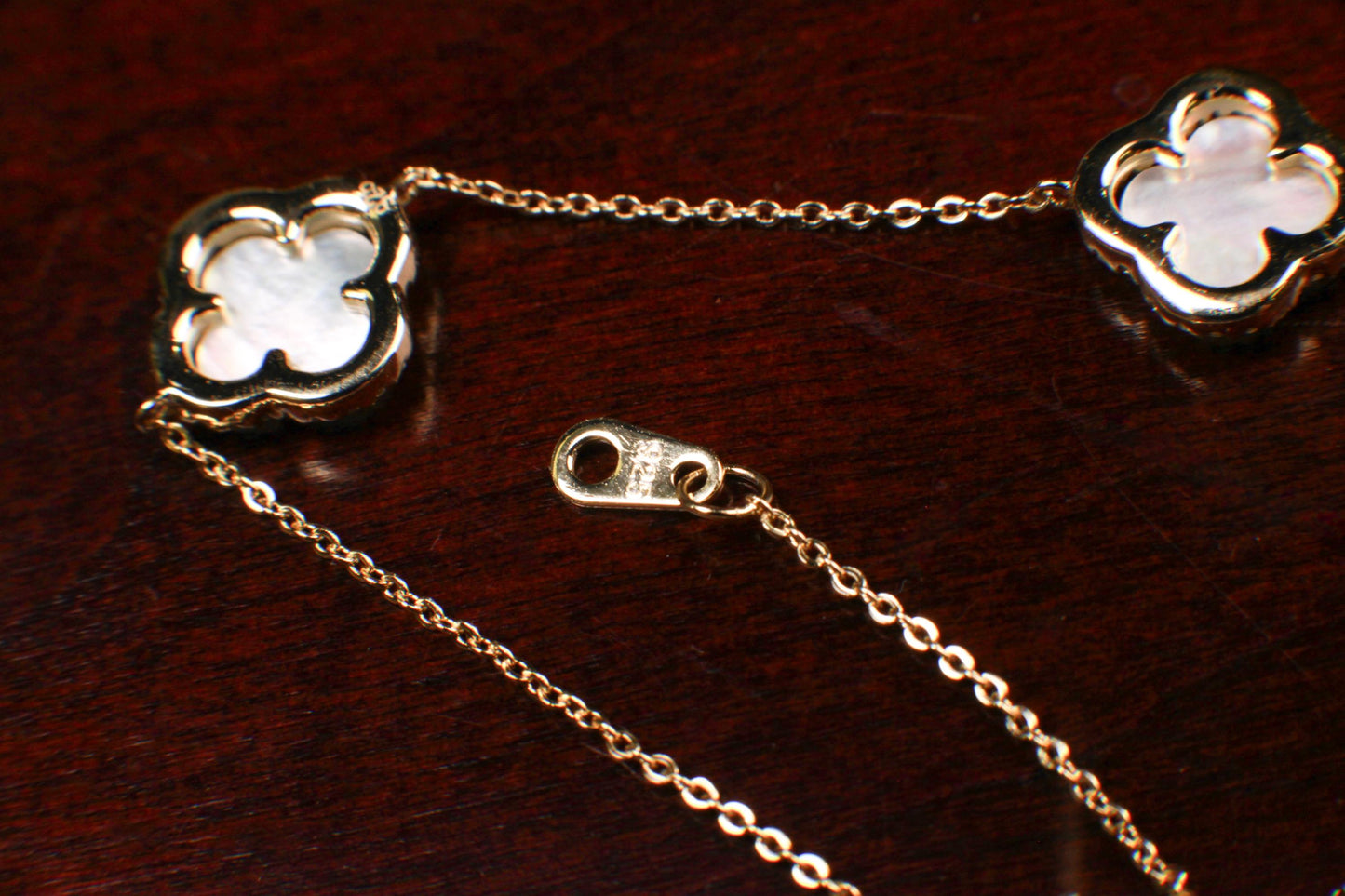 22k Gold Vermeil over 925 Sterling Silver Mother of Pearl Flower Charm CZ Adjustable 7”to 8.25" Gold Bracelet