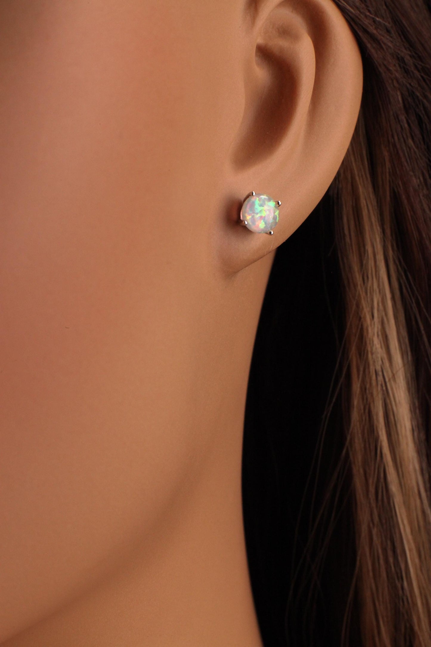 Genuine Ethiopian Fire Opal, Welo Opal, 6mm Stud Earrings in 925 Sterling Silver, AAA Quality Fiery Welo Opal Dainty Elegant Earrings, Gift