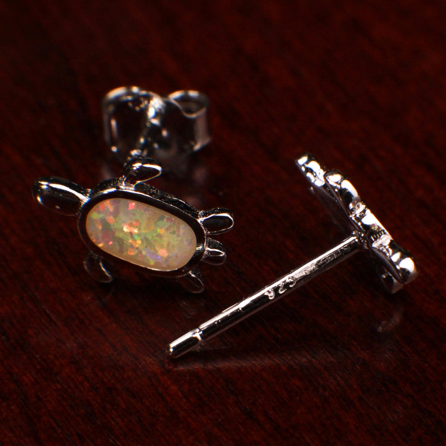 Genuine Ethiopian Fire Opal, Welo Opal 5x7mm Sea Turtle Stud Earrings in 925 Sterling Silver, AAA Quality Fiery Opal Dainty Earrings