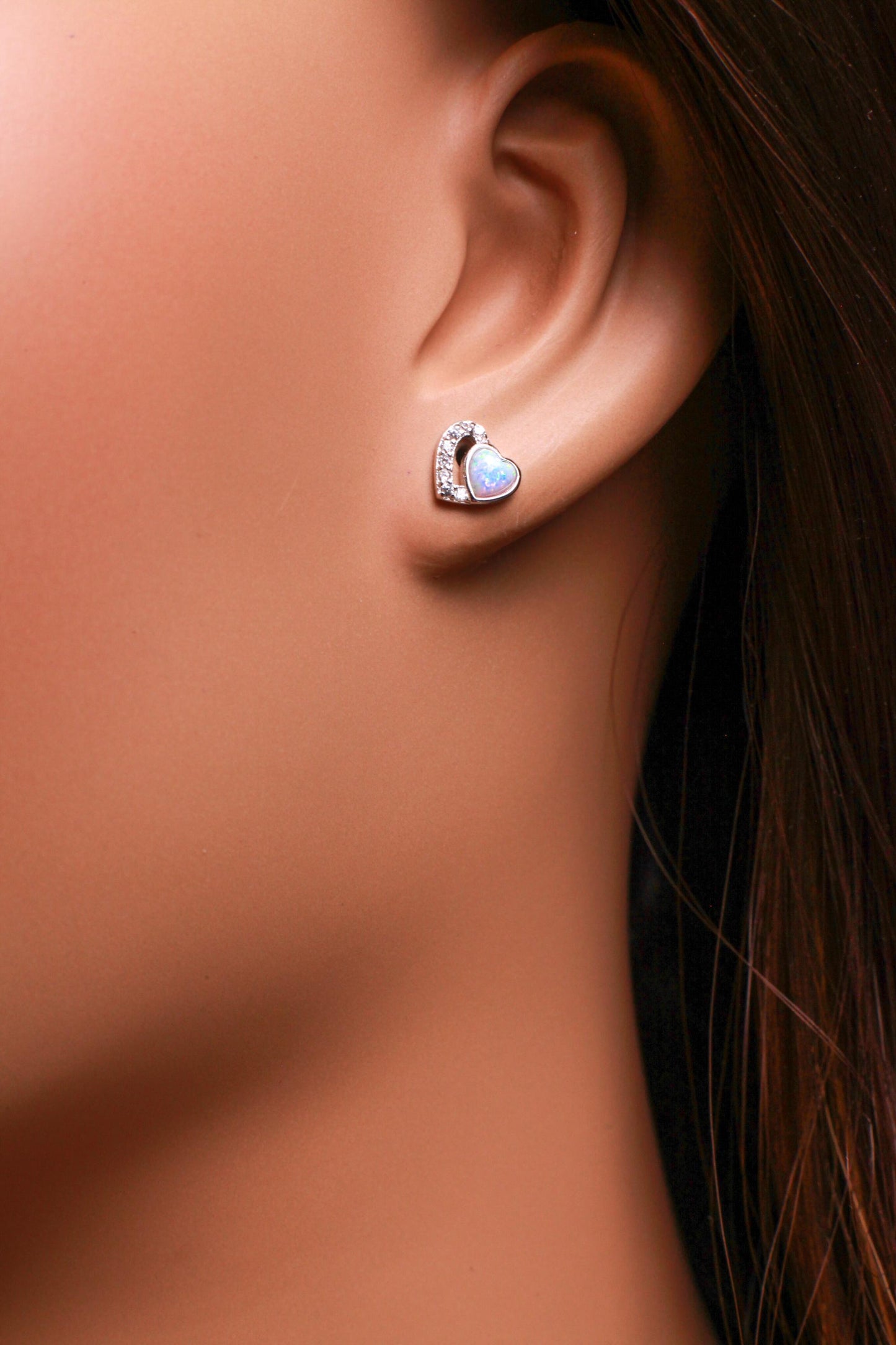 Ethiopian Fire Opal, Welo Opal, 7mm Double Heart CZ Diamond Stud Earrings 925 Sterling Silver AAA Fiery Opal Elegant Earring valentines gift