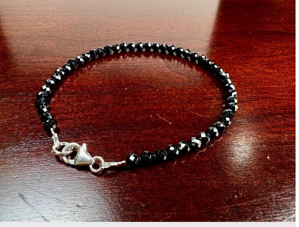 4mm Natural Black Spinel Micro Faceted Diamond Cut 925 Sterling Silver Bracelet, Minimalist Gift for Man and Woman, Chakra