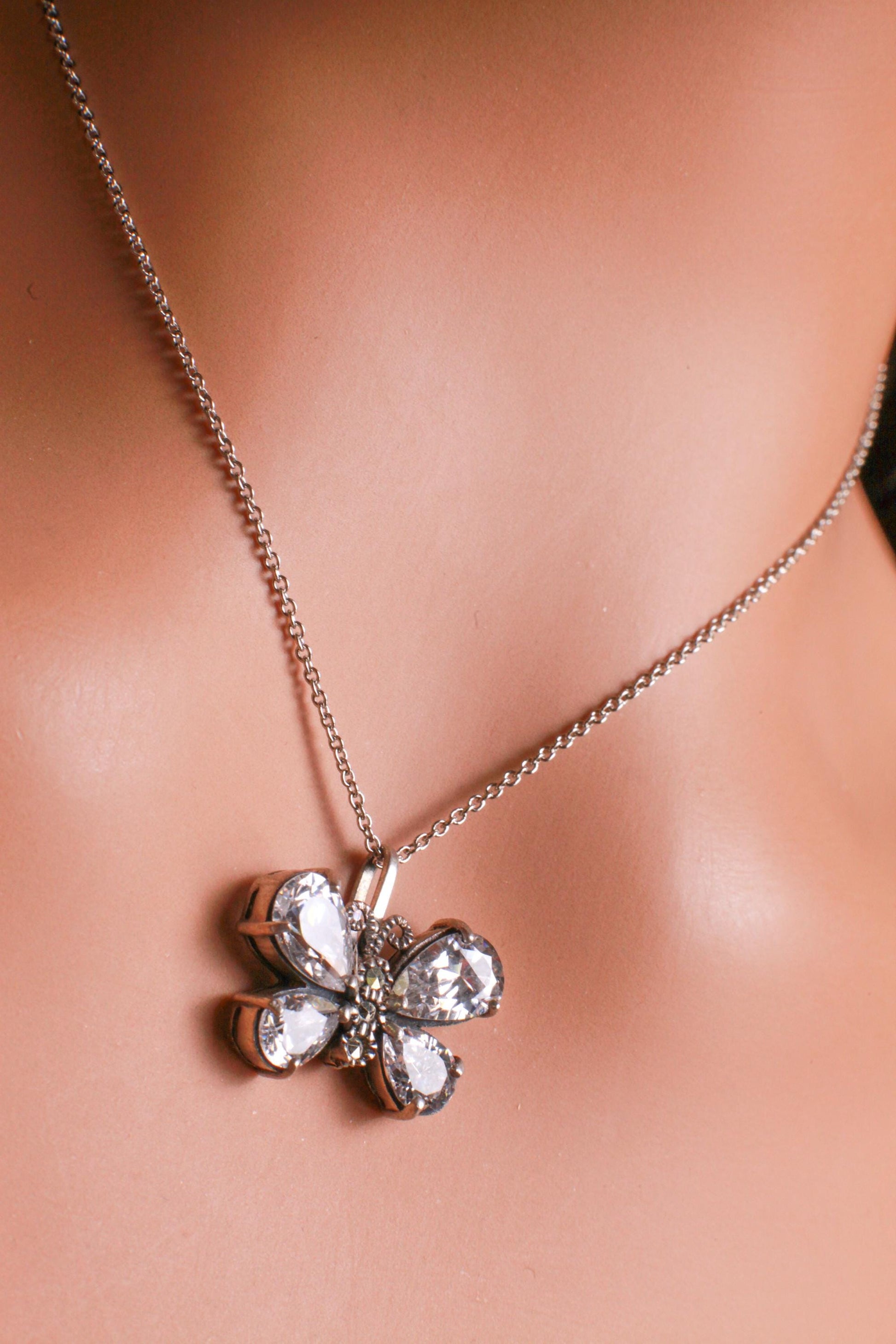 Marcasite 925 Sterling CZ Diamond Butterfly Pendant 16x20mm Necklace with Rhodium Non Tarnish Sterling Silver Chain, Vintage, Antique gift