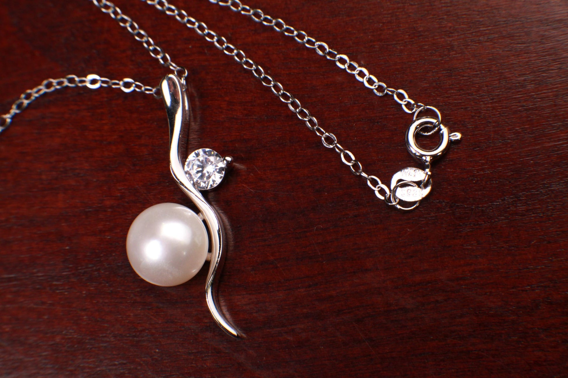 Marcasite 925 Sterling CZ Diamond with 10mm Freshwater Pearl Pendant Necklace with Rhodium Non Tarnish Sterling Silver Chain, Vintage gift