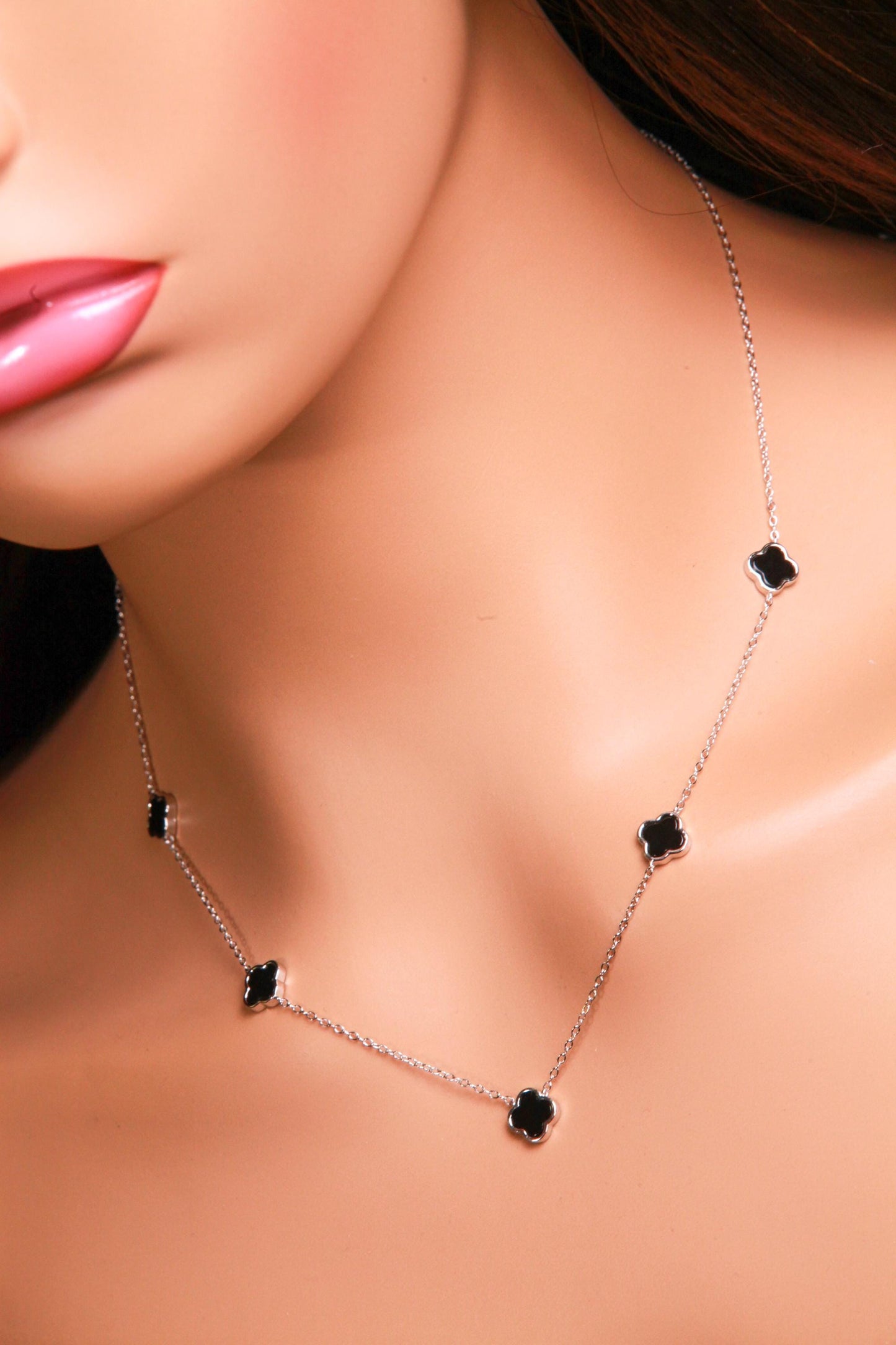 22K Gold Vermeil, 925 Sterling Silver, Flowers Charm 8.5mm Natural Black Onyx 5pcs Adjustable 16”,17",18" 3 in 1 necklace