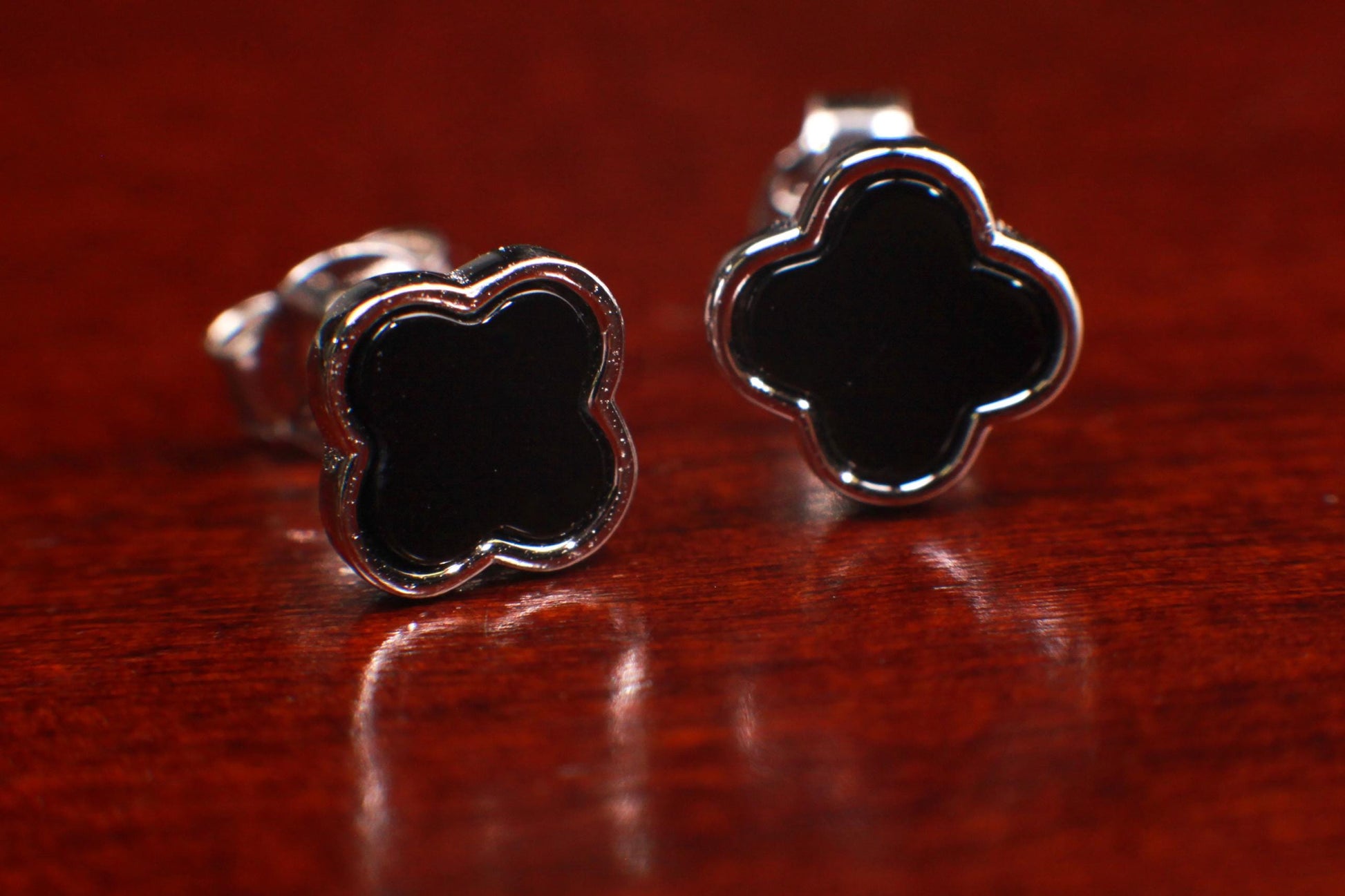 Pure 925 Sterling Silver Flower earrings .Natural Black Onyx 8mm Flower Stud Earrings 925 Stamped. Love