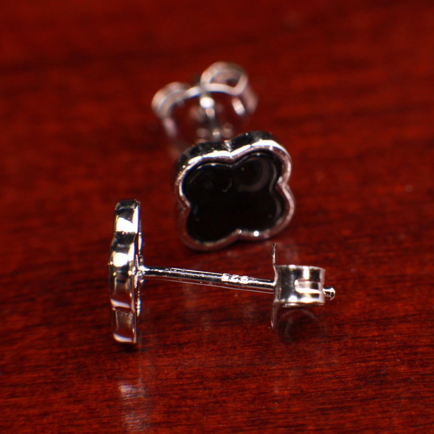 Pure 925 Sterling Silver Flower earrings .Natural Black Onyx 8mm Flower Stud Earrings 925 Stamped. Love