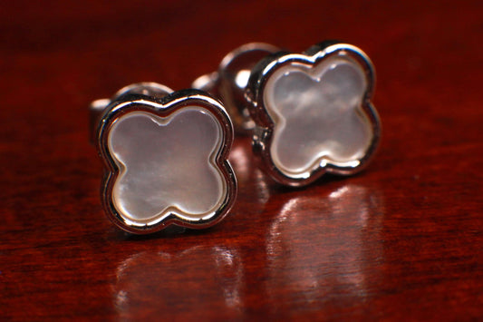 935 Sterling Silver Natural Mother of Pearl 8mm Flower Stud Earrings 925 Stamped. Minimalist elegant earrings gift