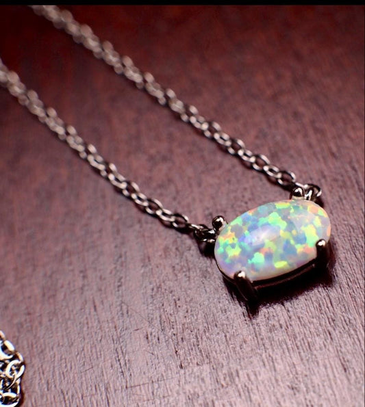 Ethiopian Fire Opal, Welo Opal, 5x9mm Oval Prong Pendant Necklace in 925 Sterling Silver AAA Quality Fiery Opal Elegant Adjustable Necklace