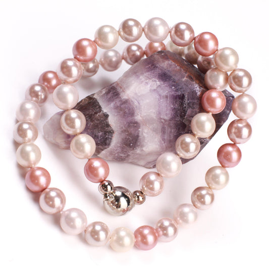 Multi Baby Pink South Seashell Pearl 8mm with Mag ball Clasp, AAA quality high luster, soft pink multi color Necklace, elegant wear gift
