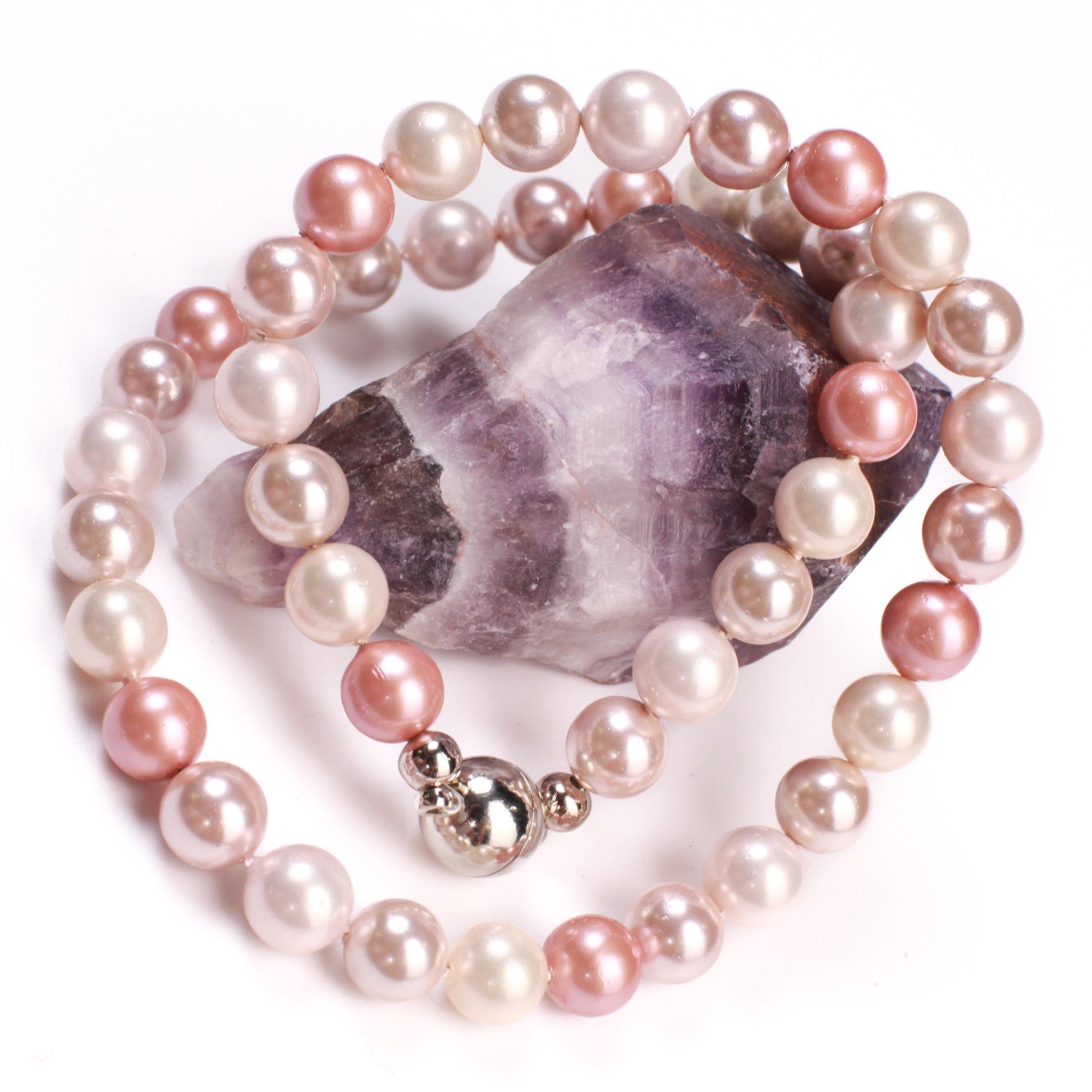 Multi Baby Pink South Seashell Pearl 8mm with Mag ball Clasp, AAA quality high luster, soft pink multi color Necklace, elegant wear gift
