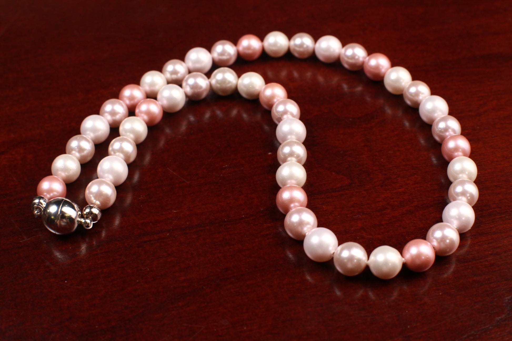 Multi Baby Pink South Seashell Pearl 8mm with Mag ball Clasp, AAA quality high luster, soft pink multi color Necklace, elegant wear gift