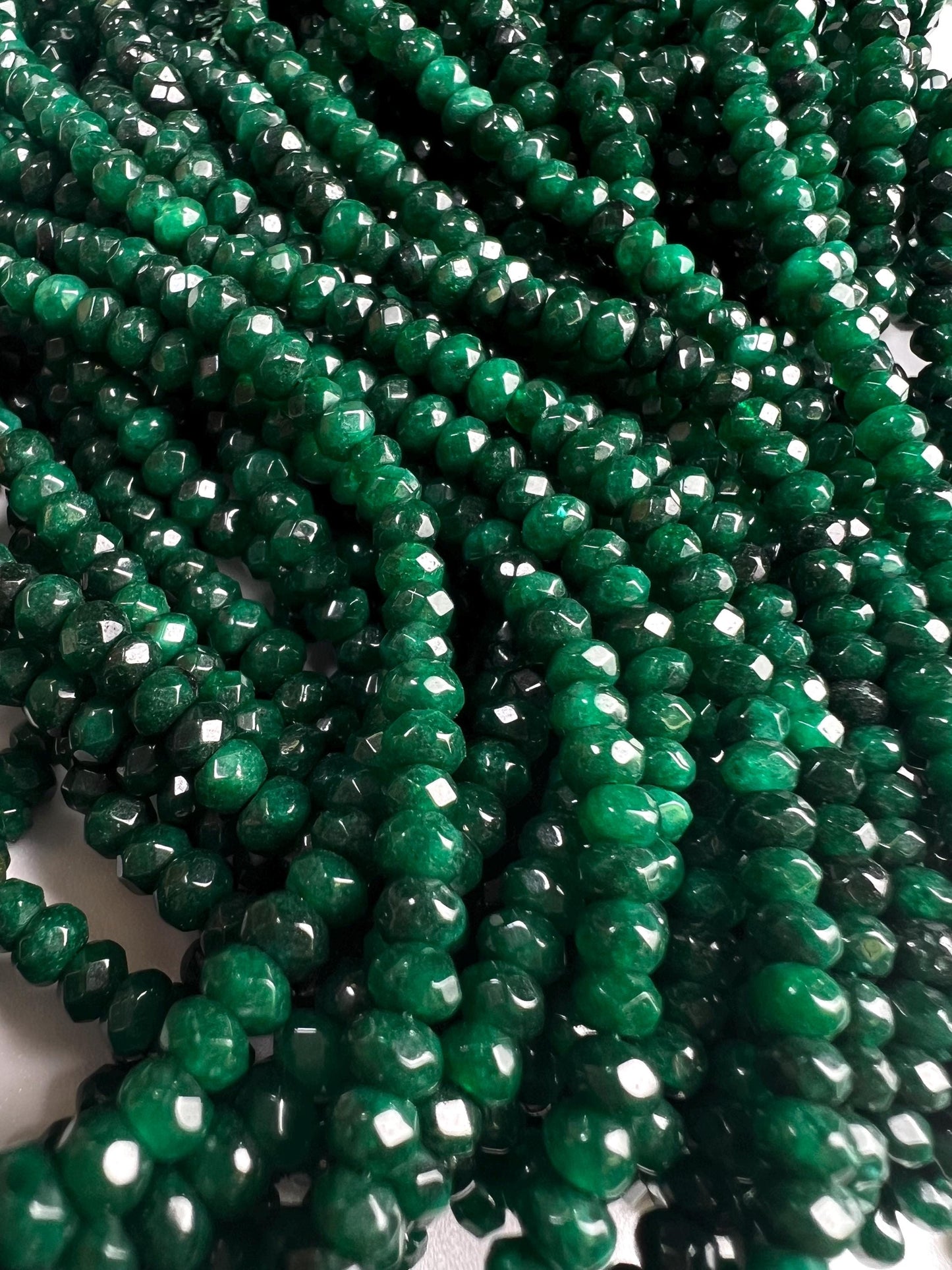 Dark Green jade dark green emerald color 4mm Faceted roundel bead for jewelry making art and craft. 14” full strand
