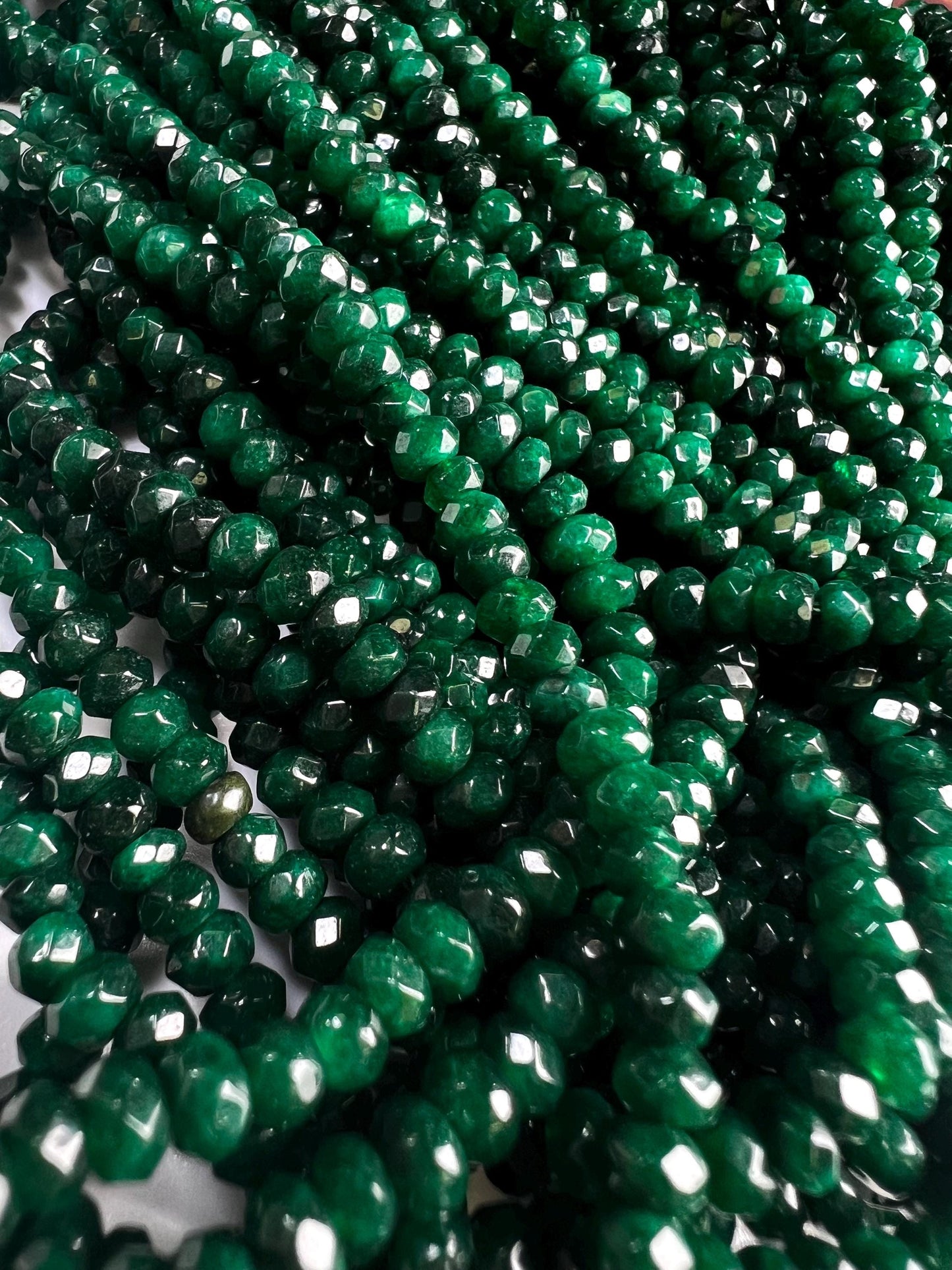 Dark Green jade dark green emerald color 4mm Faceted roundel bead for jewelry making art and craft . 15” full strand
