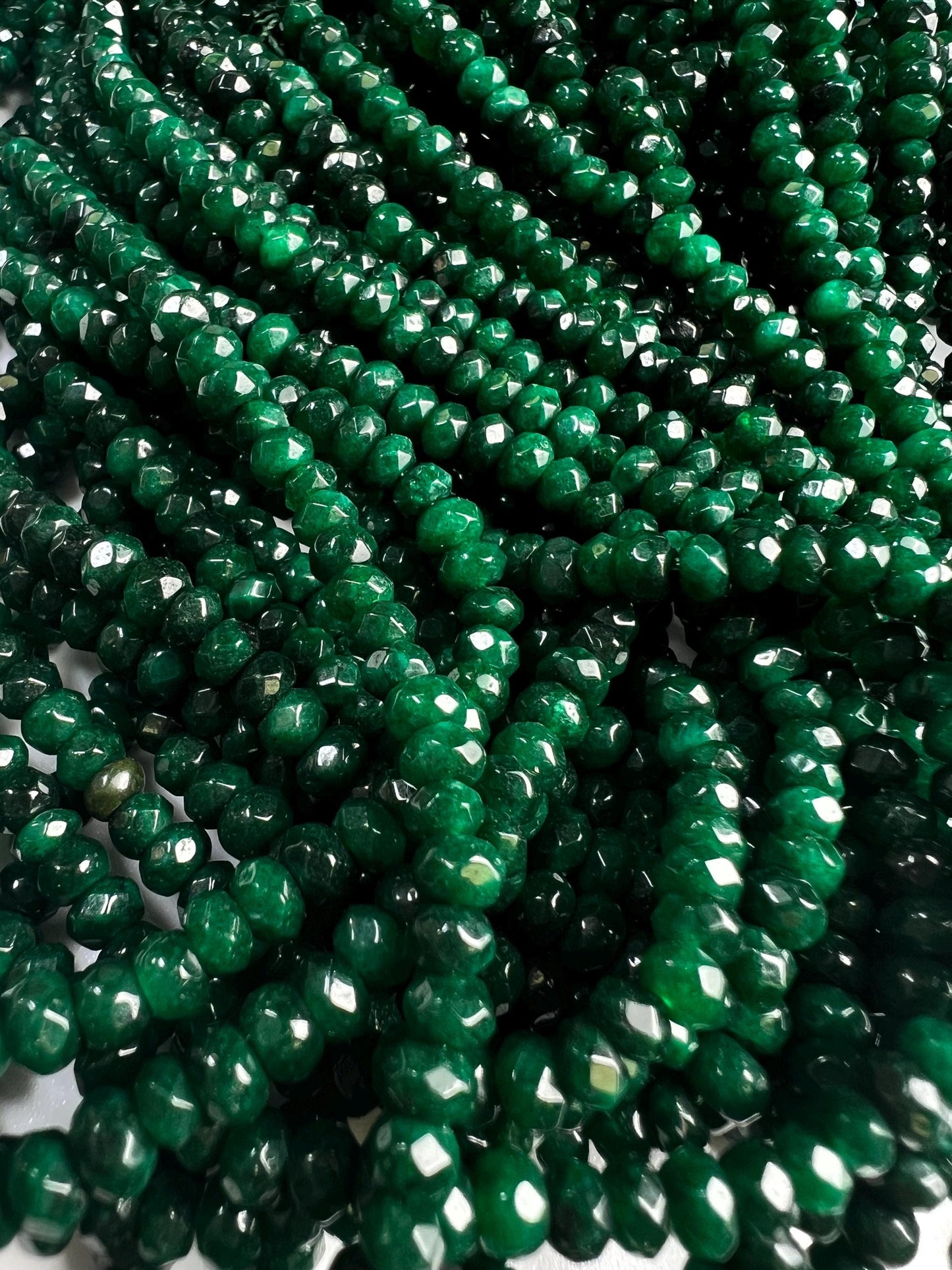 Dark Green jade dark green emerald color 4mm Faceted roundel bead for jewelry making art and craft . 15” full strand