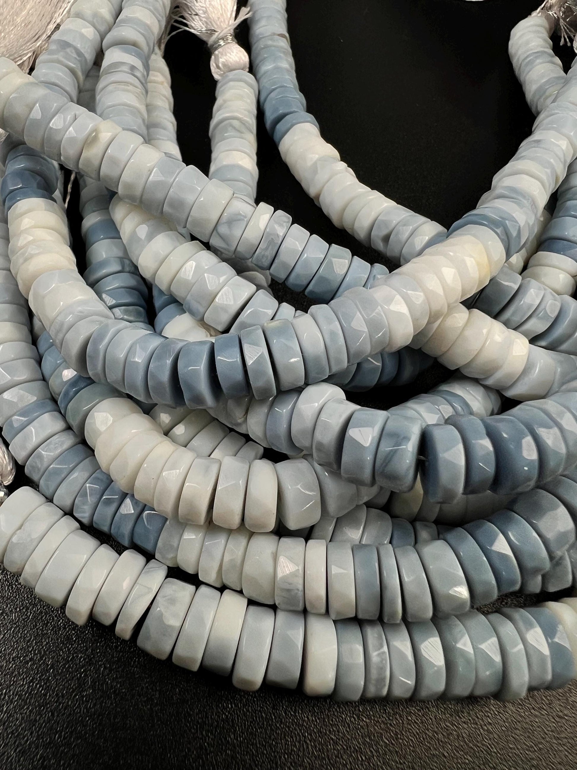 Natural blue opal Boulder blue Andean Opal shaded Faceted Tyre Heishe 7.5-8mm jewelry making beads 8” strand