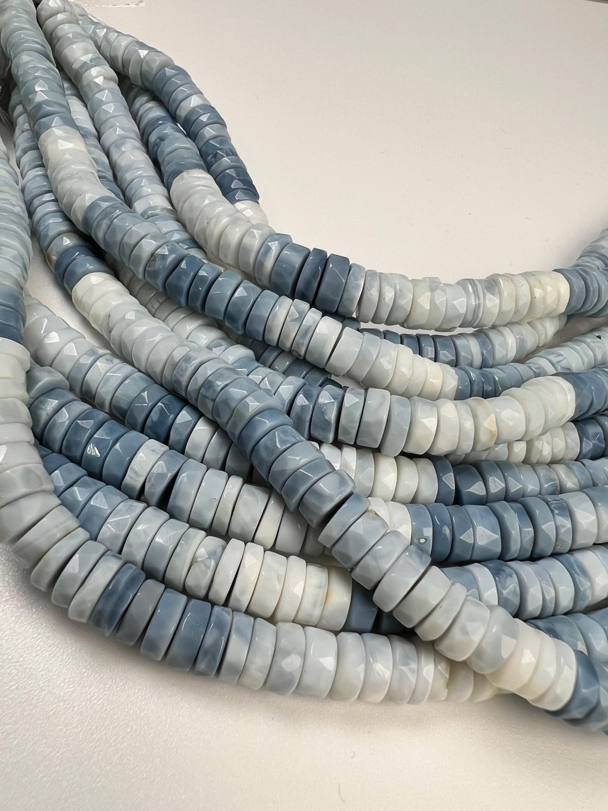 Natural blue opal Boulder blue Andean Opal shaded Faceted Tyre Heishe 7.5-8mm jewelry making beads 8” strand