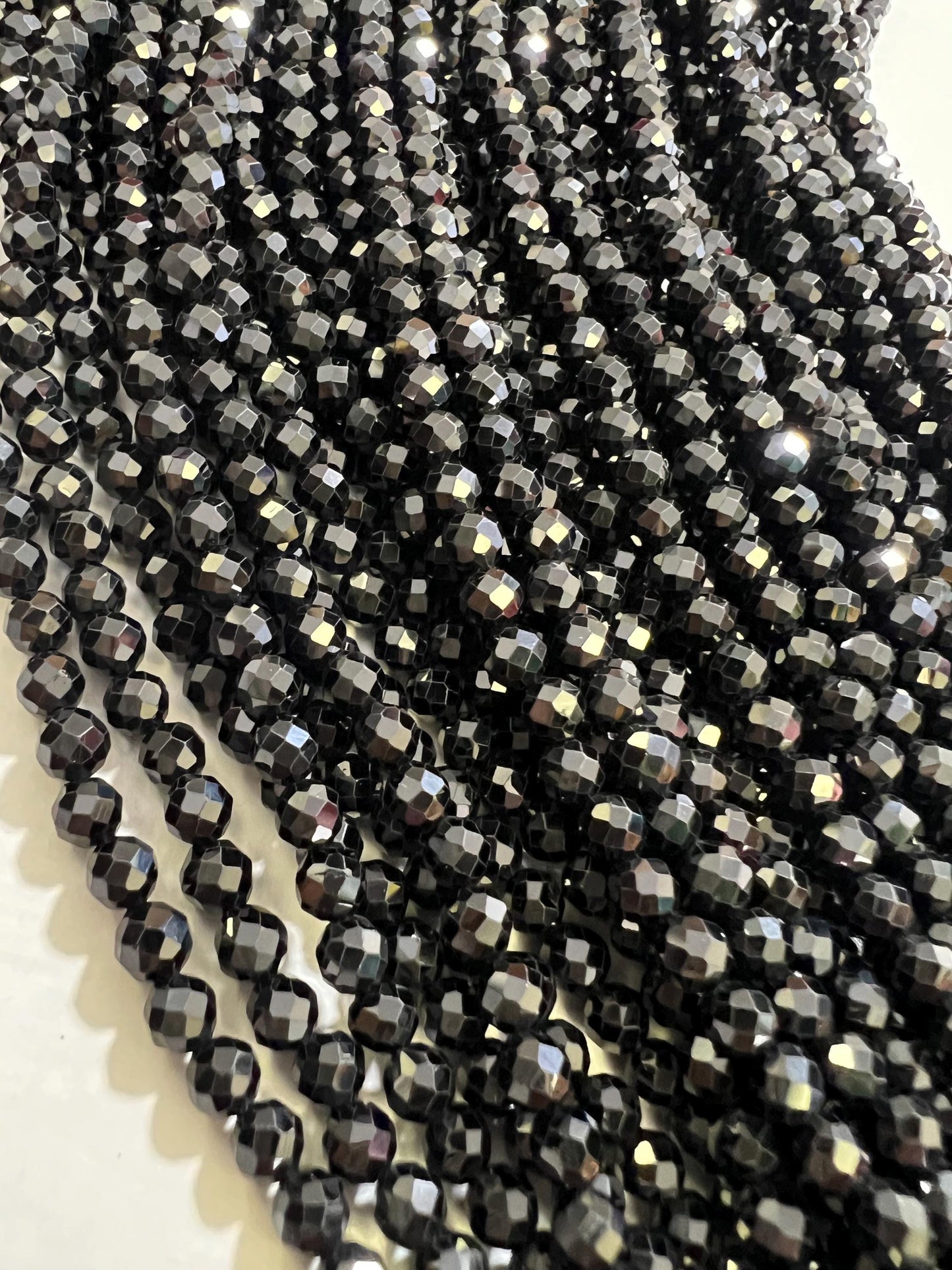 Natural Black Spinel 4mm Round micro faceted AAA quality Gemstone Beads, Jewelry Making 14” full Strand, Single or Bulk