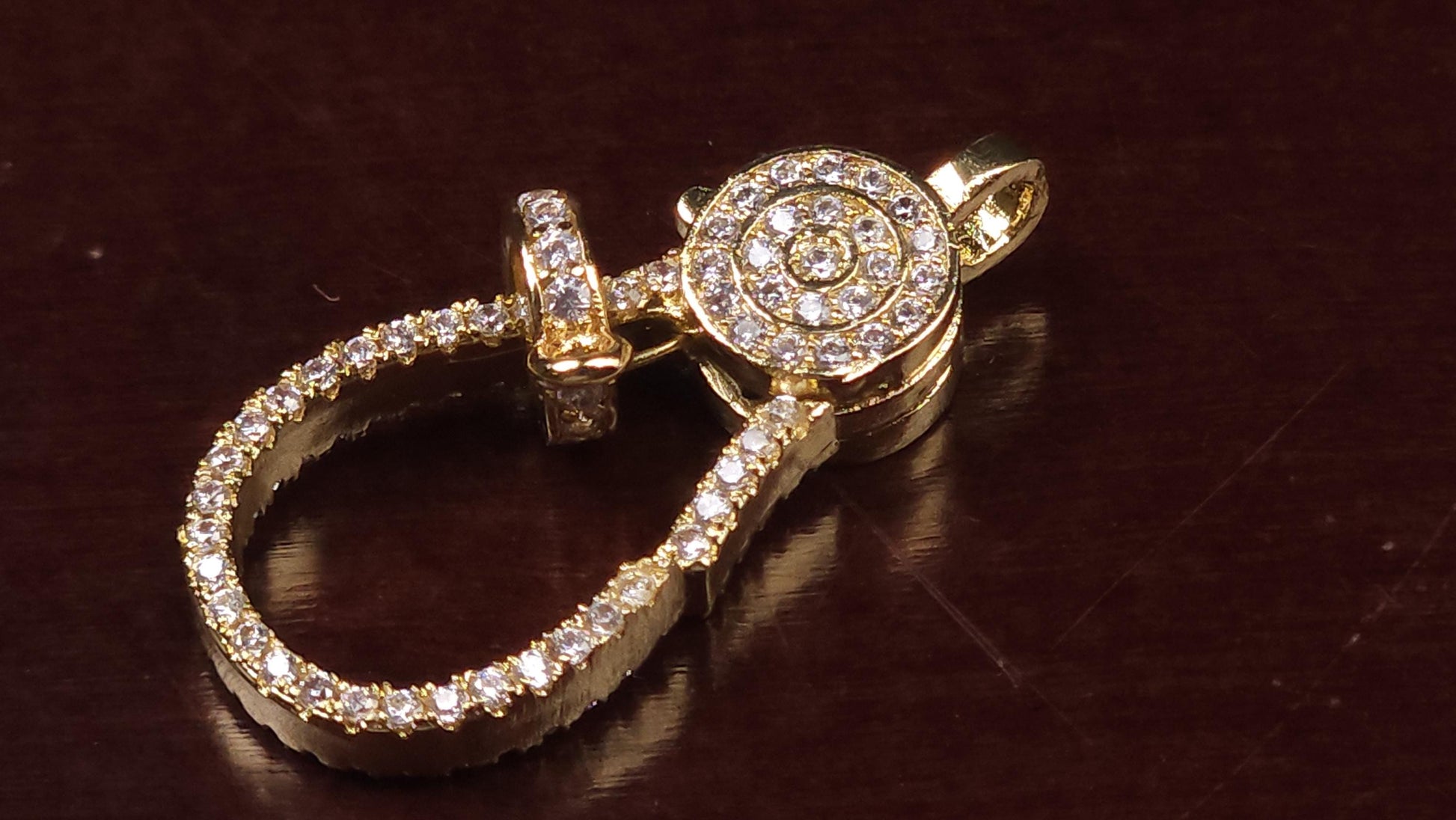 Micro Pave CZ diamond push lobster clasp with ring 18k Gold Vermeil Jewelry making fancy clasp 1pc. Double sided CZ Diamond all around