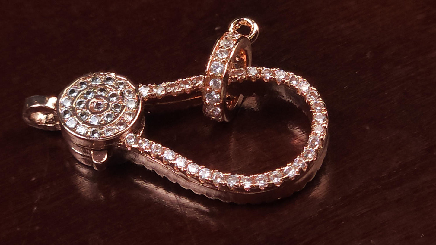 Micro Pave CZ diamond push in open lobster clasp with CZ ring Jewelry making fancy clasp 1pc. Double sided CZ Diamond all around