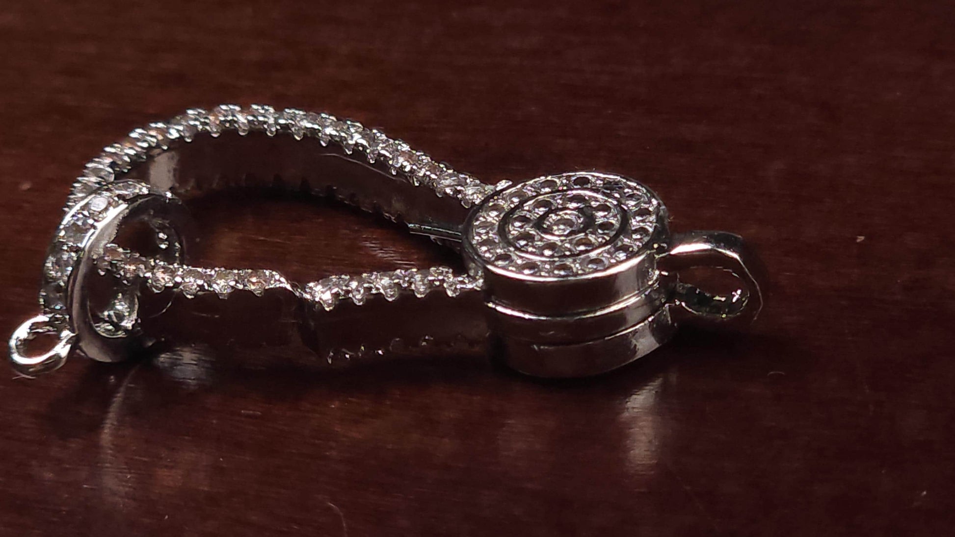 Micro Pave CZ diamond push in open lobster clasp with CZ ring Jewelry making fancy clasp 1pc. Double sided CZ Diamond all around