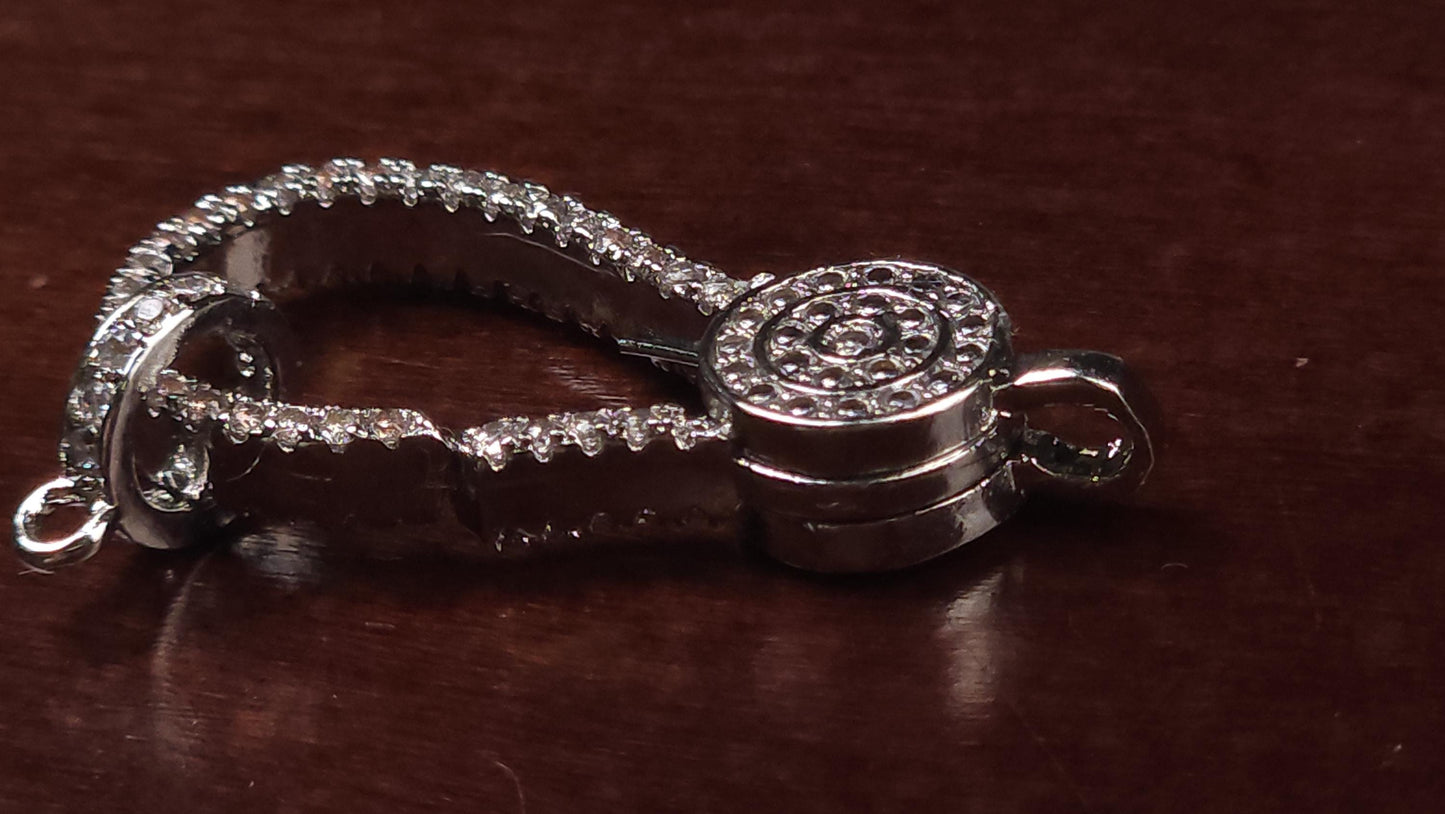 Micro Pave CZ diamond push in open lobster clasp with CZ ring Jewelry making fancy clasp 1pc. Double sided CZ Diamond all around