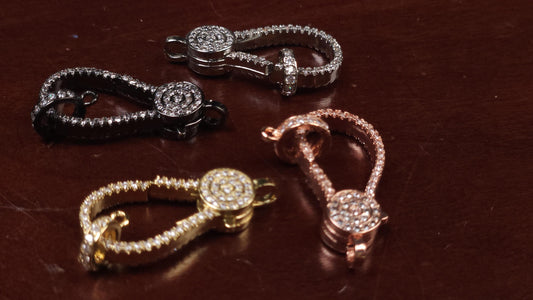 Micro Pave CZ diamond push lobster clasp with ring 18k Gold Vermeil Jewelry making fancy clasp 1pc. Double sided CZ Diamond all around