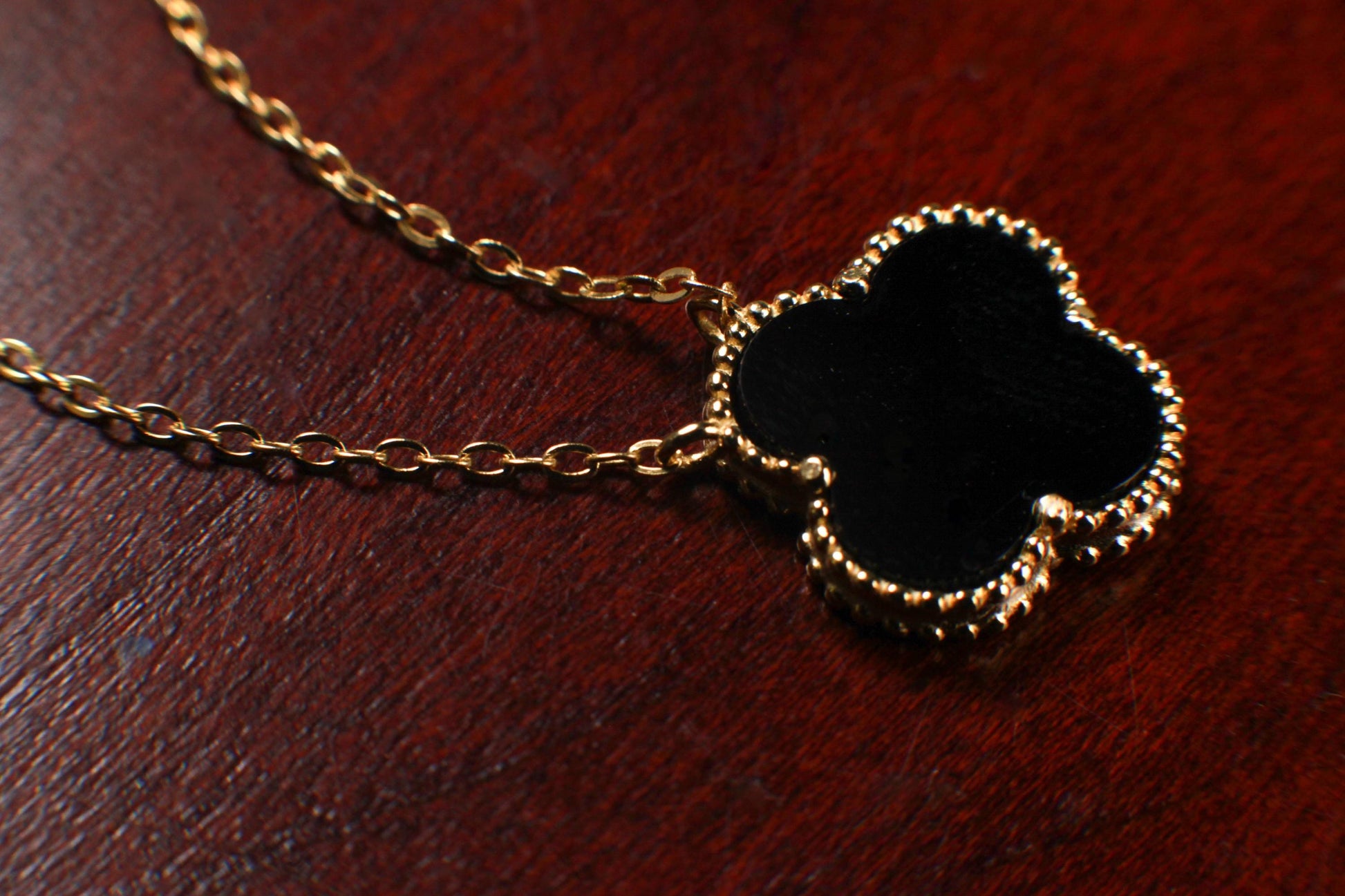 22K Gold Vermeil over Sterling Silver Black Onyx Double Sided 16mm Clover Charm 16” extend to 17” and 18” Necklace, Love Faith & Hope