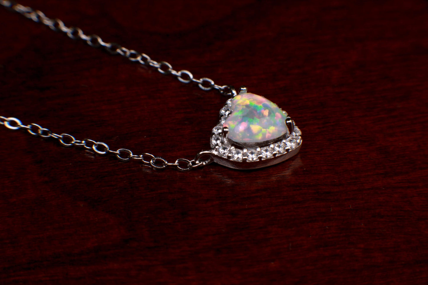 Genuine Ethiopian Fire Opal, Welo Opal Heart CZ diamond Pendant Necklace in 925 Sterling Silver, 22K Gold Vermeil Necklace AAA Quality