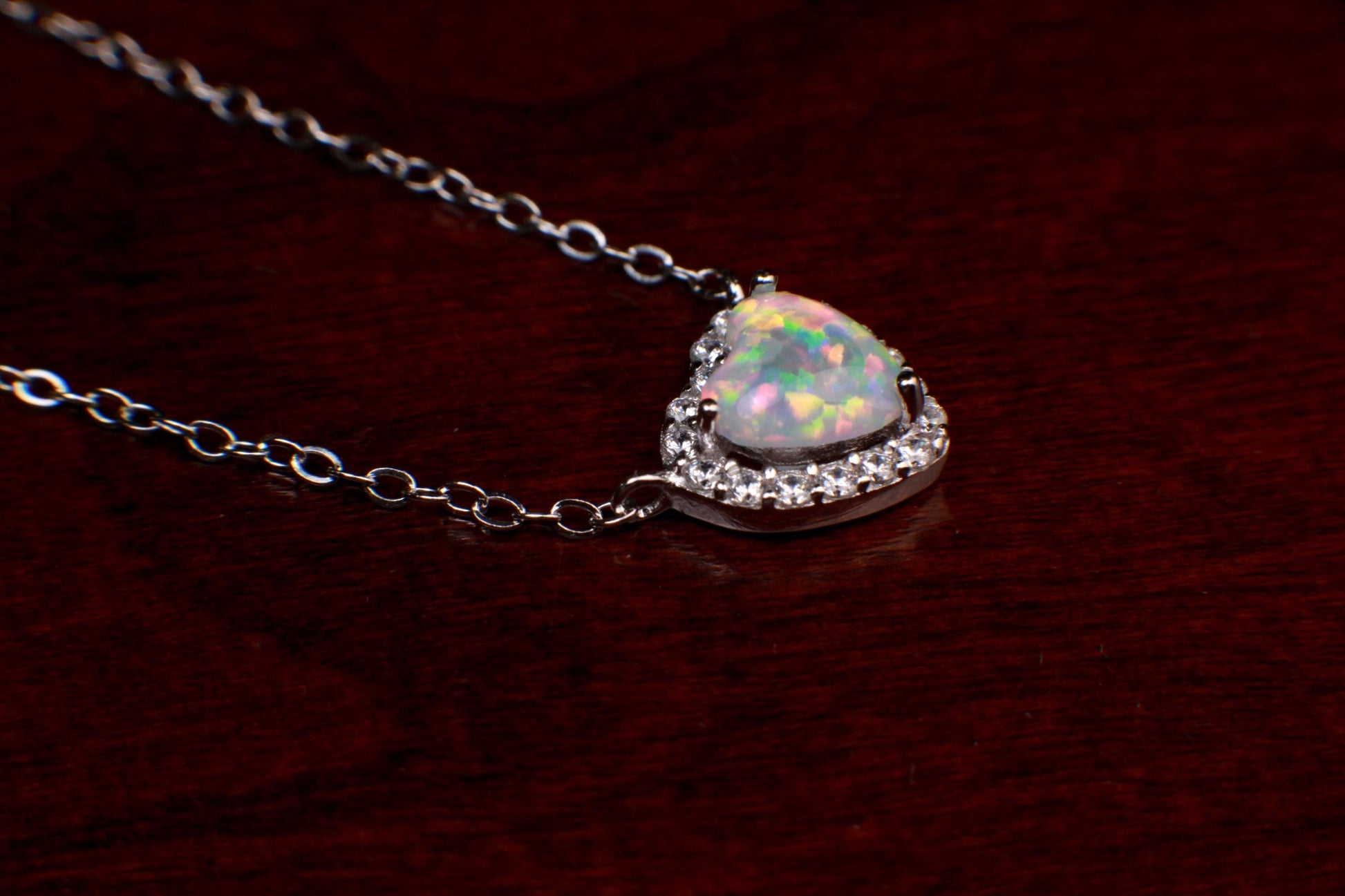 Genuine Ethiopian Fire Opal, Welo Opal Heart CZ diamond Pendant Necklace in 925 Sterling Silver, 22K Gold Vermeil Necklace AAA Quality