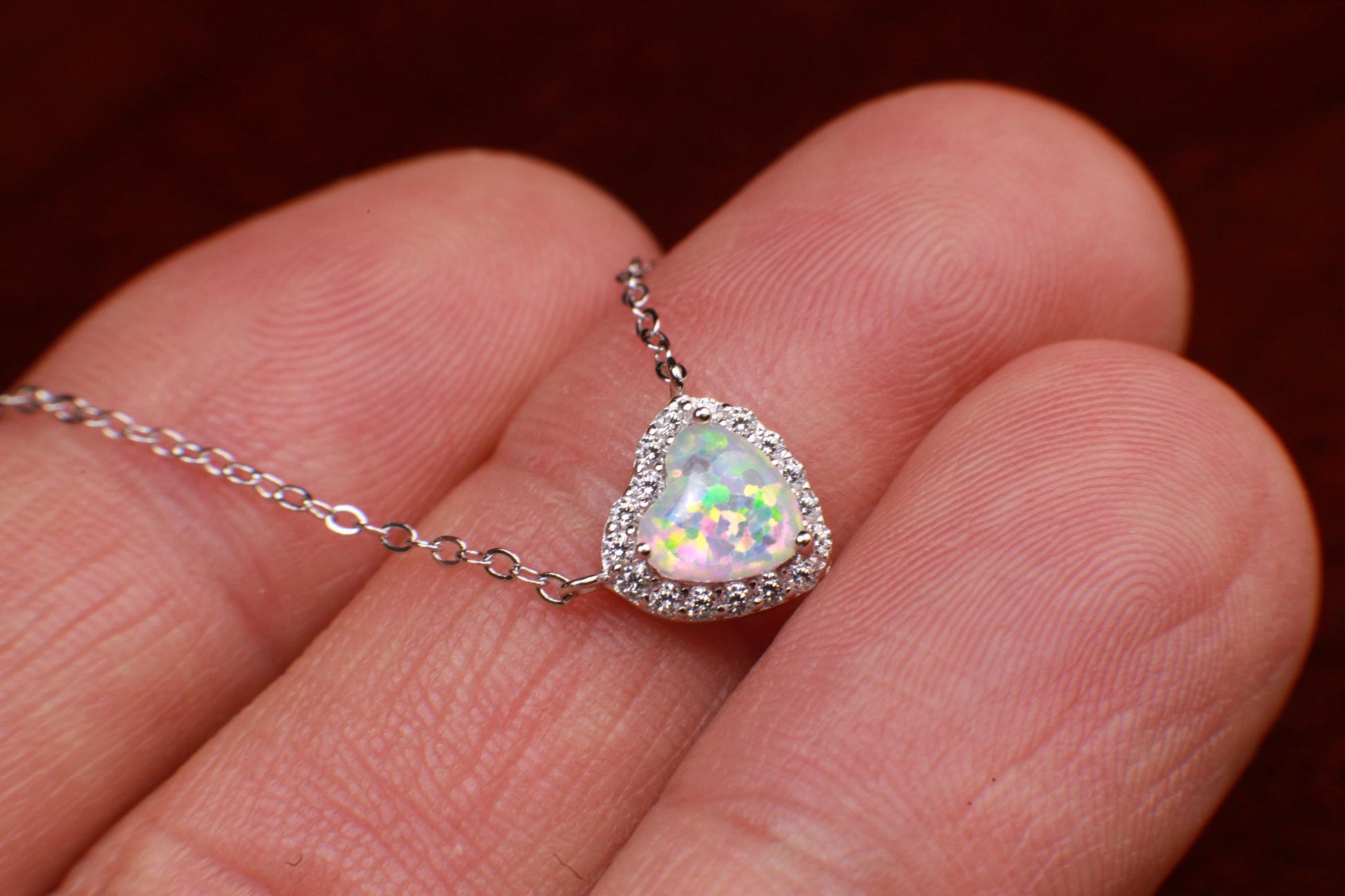 Genuine Ethiopian Fire Opal, Welo Opal Heart CZ diamond Pendant Necklace in 925 Sterling Silver, 22K Gold Vermeil Necklace AAA Quality